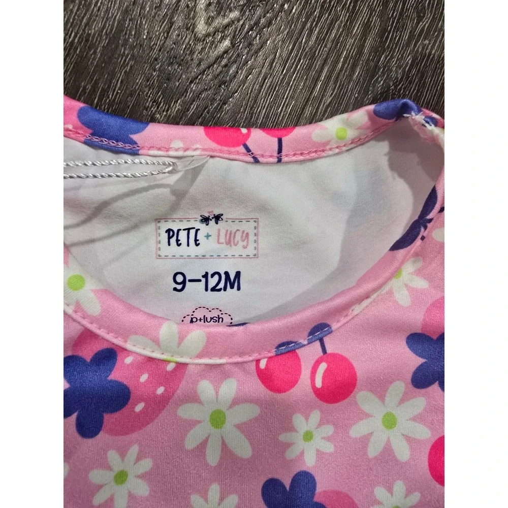 Pete + Lucy Baby Girl Pink Strawberry Cherry Floral Dress Bloomer Set 9-12M NWT